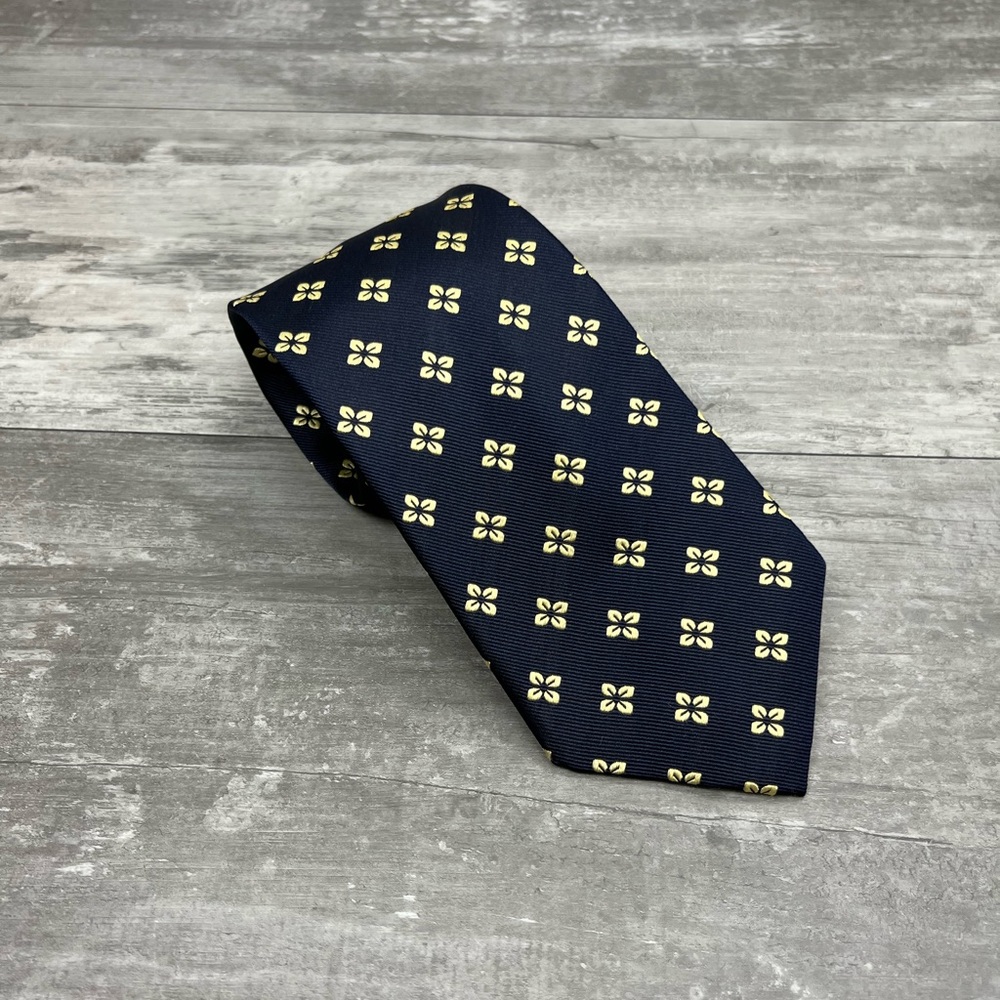 Cafe Coton Navy w/ Yellow Flower Check Silk Tie